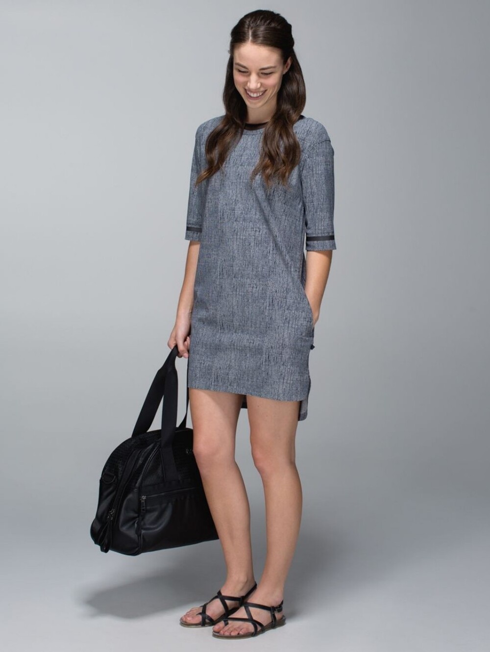Lululemon 'Get It On Dress' Gray Short-Sleeve Burlap Navy White Athletic